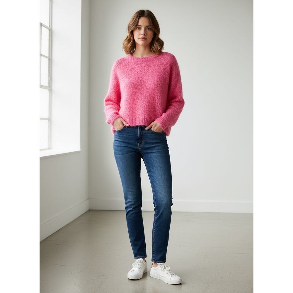 Vintage CB Mohair Boxy Crop Pullover Y2K Funky Lightweight Sweater Hot Pink